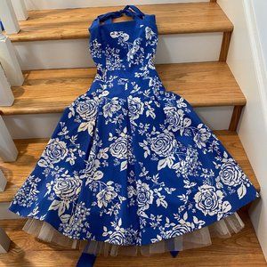 B Darlin Halter blue and white floral dress